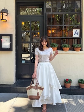 「Her lip to（ハーリップトゥー）のEssentia Basic Tee（Tシャツ/カットソー、グレー系）」を使った、Her lip toさん（レディース・165cm）の夏コーディネート
