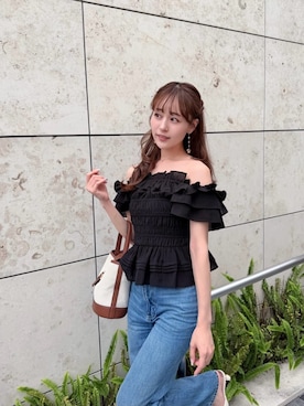 「Her lip to（ハーリップトゥー）のLa Plage Peplum Top（その他トップス、ブラック系）」を使った、Her lip toさん（レディース・165cm）の夏コーディネート