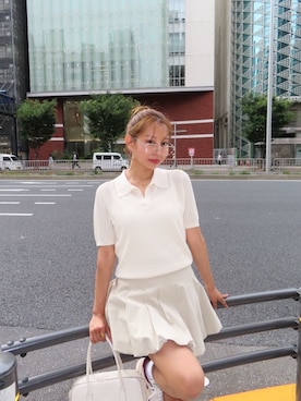 「Her lip to（ハーリップトゥー）のPointelle-Knit Polo Top（その他トップス、ホワイト系）」を使った、Her lip toさん（レディース・165cm）の夏コーディネート