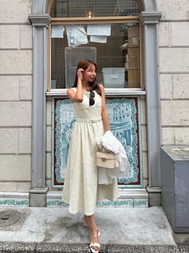 「Her lip to（ハーリップトゥー）のClaline Tweed Dress（ワンピース、イエロー系）」を使った、Her lip toさん（レディース・165cm）の夏コーディネート