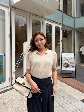 「Her lip to（ハーリップトゥー）のPointelle-Knit Polo Top（その他トップス、ホワイト系）」を使った、Her lip toさん（レディース・165cm）の夏コーディネート