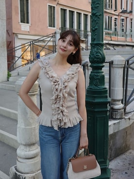 「Her lip to（ハーリップトゥー）のLayered Ruffle Knit Top（ニット/セーター、ベージュ系）」を使った、Her lip toさん（レディース・160cm）の夏コーディネート