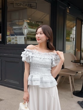 「Her lip to（ハーリップトゥー）のLa Plage Peplum Top（その他トップス、グリーン系）」を使った、Her lip toさん（レディース・165cm）の夏コーディネート