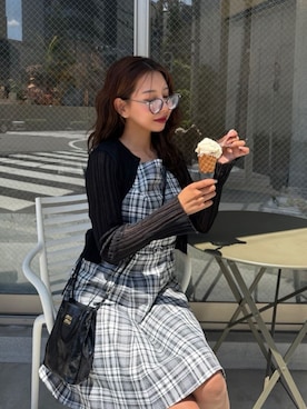 「Her lip to（ハーリップトゥー）のRandom Ribbed Knit Cardigan（カーディガン/ボレロ、ブラック系）」を使った、Her lip toさん（レディース・165cm）の春コーディネート