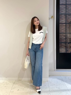 「Her lip to（ハーリップトゥー）のHLT Bow-Embroidered Tee（Tシャツ/カットソー、ホワイト系）」を使った、Her lip toさん（レディース・165cm）の春コーディネート
