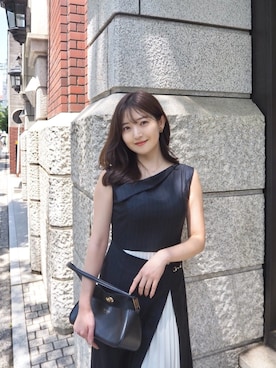 「Her lip to（ハーリップトゥー）のElena Pleated Wrap Dress（ワンピース、ブルー系）」を使った、Her lip toさん（レディース・160cm）の夏コーディネート