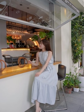 「Her lip to（ハーリップトゥー）のNotting Hill Belted Dress（ワンピース、ブルー系）」を使った、Her lip toさん（レディース・160cm）の夏コーディネート