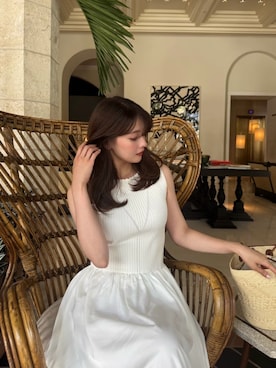 「Her lip to（ハーリップトゥー）のEyelet Knit Docking Dress（ワンピース、ホワイト系）」を使った、Her lip toさん（レディース・165cm）の夏コーディネート