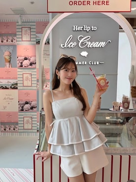「アイテム（その他トップス、ブルー系）」を使った、Her lip toさん（レディース・164cm）の秋コーディネート