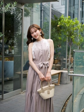 「Her lip to（ハーリップトゥー）のNotting Hill Belted Dress（ワンピース、レッド系）」を使った、Her lip toさん（レディース・160cm）の夏コーディネート