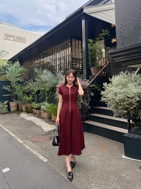 「Her lip to（ハーリップトゥー）のFront Zip Long Dress（ワンピース、レッド系）」を使った、Her lip toさん（レディース・160cm）の夏コーディネート