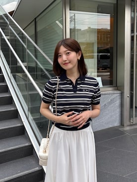 「Her lip to（ハーリップトゥー）のMulti Border Polo Top（ポロシャツ、ブルー系）」を使った、Her lip toさん（レディース・165cm）の夏コーディネート