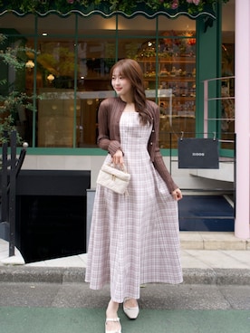 「Her lip to（ハーリップトゥー）のRandom Ribbed Knit Cardigan（カーディガン/ボレロ、ブラウン系）」を使った、Her lip toさん（レディース・165cm）の春コーディネート