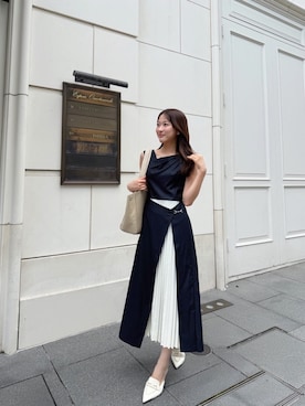 「Her lip to（ハーリップトゥー）のElena Pleated Wrap Dress（ワンピース、ブルー系）」を使った、Her lip toさん（レディース・160cm）の夏コーディネート