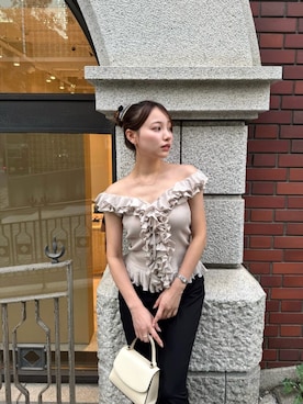 「Her lip to（ハーリップトゥー）のLayered Ruffle Knit Top（ニット/セーター、ベージュ系）」を使った、Her lip toさん（レディース・160cm）の夏コーディネート