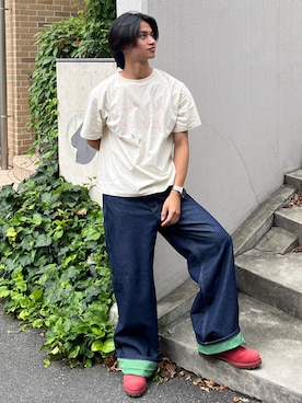 「common gull products.（コモンガルプロダクツ）のご自愛tee（Tシャツ/カットソー、ホワイト系）」を使った、しゅーとさん（メンズ・170cm）の秋コーディネート