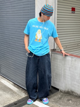 「USEDのアイテム（Tシャツ/カットソー、ブルー系）」を使った、しゅーとさん（メンズ・170cm）の秋コーディネート