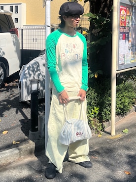 「アイテム（その他パンツ、イエロー系）」を使った、しゅーとさん（メンズ・170cm）の秋コーディネート