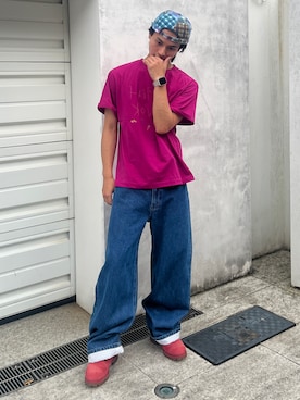 「common gull products.（コモンガルプロダクツ）のご自愛tee（Tシャツ/カットソー、パープル系）」を使った、しゅーとさん（メンズ・170cm）の秋コーディネート