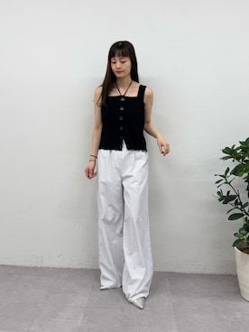 「mystic（ミスティック）のホルターニットタンクトップ（タンクトップ、ブラック系）」を使った、mioさん（レディース・158cm）の春コーディネート
