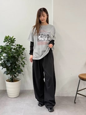 「mystic（ミスティック）のアソートプリントT（Tシャツ/カットソー、グレー系）」を使った、mioさん（レディース・158cm）の春コーディネート