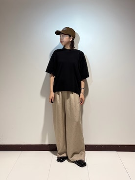 「ITEMS URBANRESEARCH（アイテムズ アーバンリサーチ）のニットTシャツ（ニット/セーター、ブラック系）」を使った、otowaさん（レディース・153cm）の夏コーディネート
