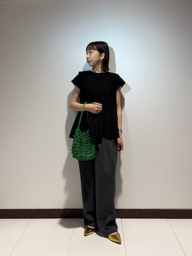 「RODE SKO（ロデスコ）のラメポコポコショルダーバッグ（ショルダーバッグ、グリーン系）」を使った、otowaさん（レディース・153cm）の夏コーディネート