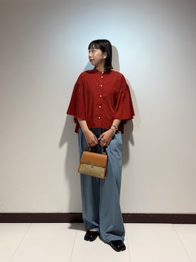 「ITEMS URBANRESEARCH（アイテムズ アーバンリサーチ）のレーヨンデニムワイドパンツ（デニムパンツ、ブルー系）」を使った、otowaさん（レディース・153cm）の夏コーディネート