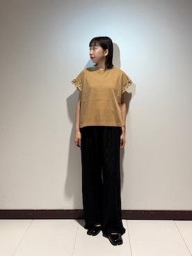 「ITEMS URBANRESEARCH（アイテムズ アーバンリサーチ）のドッキングフリルTシャツ（Tシャツ/カットソー、オレンジ系）」を使った、otowaさん（レディース・153cm）の夏コーディネート