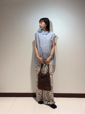 「ITEMS URBANRESEARCH（アイテムズ アーバンリサーチ）の裾レースノースリーブブラウス（シャツ/ブラウス、ブルー系）」を使った、otowaさん（レディース・153cm）の夏コーディネート