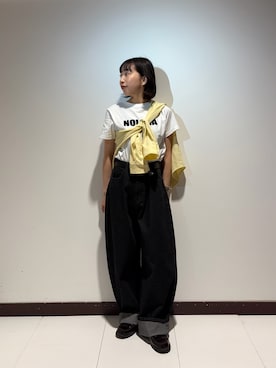 「ITEMS URBANRESEARCH（アイテムズ アーバンリサーチ）のリネンブレンドレギュラーカラーシャツ（シャツ/ブラウス、イエロー系）」を使った、otowaさん（レディース・153cm）の春コーディネート