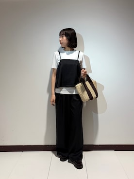 「ITEMS URBANRESEARCH（アイテムズ アーバンリサーチ）のインナー付きリネンライクセットアップ（サロペット/オーバーオール、ブラック系）」を使った、otowaさん（レディース・153cm）の春コーディネート