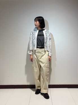 「ITEMS URBANRESEARCH（アイテムズ アーバンリサーチ）のレースクロップドシャツ（シャツ/ブラウス、ホワイト系）」を使った、otowaさん（レディース・153cm）の春コーディネート