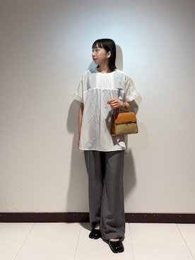 「ITEMS URBANRESEARCH（アイテムズ アーバンリサーチ）のピンタックレースブラウス（シャツ/ブラウス、ホワイト系）」を使った、otowaさん（レディース・153cm）の夏コーディネート