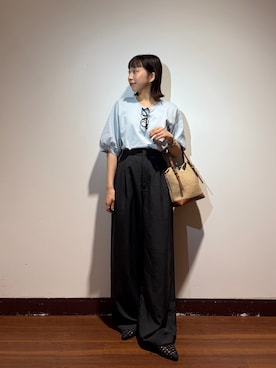 「ITEMS URBANRESEARCH（アイテムズ アーバンリサーチ）の『イージーケア/接触冷感/UVカット』SMOOTH LINEN TOUCH ワイドパンツ（その他パンツ、グレー系）」を使った、otowaさん（レディース・153cm）の夏コーディネート