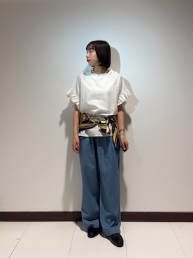 「ITEMS URBANRESEARCH（アイテムズ アーバンリサーチ）のダブルフリルブラウス（シャツ/ブラウス）」を使った、otowaさん（レディース・153cm）の夏コーディネート