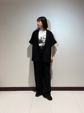 「ITEMS URBANRESEARCH（アイテムズ アーバンリサーチ）のワンタックワイドパンツ（その他パンツ、ブラック系）」を使った、otowaさん（レディース・153cm）の春コーディネート
