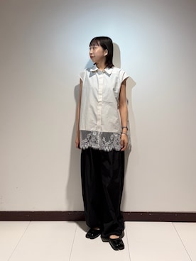 「ITEMS URBANRESEARCH（アイテムズ アーバンリサーチ）のナイロンカーゴパンツ（その他パンツ、ブラック系）」を使った、otowaさん（レディース・153cm）の夏コーディネート