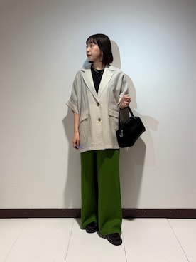 「ITEMS URBANRESEARCH（アイテムズ アーバンリサーチ）の『Sサイズあり』リネンレーヨンワイドパンツ（その他パンツ、グリーン系）」を使った、otowaさん（レディース・153cm）の春コーディネート