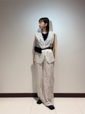 「URBAN RESEARCH（アーバンリサーチ）のカットワークレース刺繍ジレ（ベスト、ホワイト系）」を使った、otowaさん（レディース・153cm）の夏コーディネート