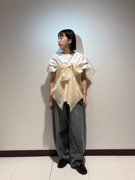 「ITEMS URBANRESEARCH（アイテムズ アーバンリサーチ）のシアーポケットスキッパーシャツ（シャツ/ブラウス、ホワイト系）」を使った、otowaさん（レディース・153cm）の春コーディネート
