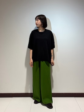 「ITEMS URBANRESEARCH（アイテムズ アーバンリサーチ）の『Sサイズあり』リネンレーヨンワイドパンツ（その他パンツ、グリーン系）」を使った、otowaさん（レディース・153cm）の春コーディネート