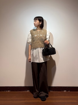 「ITEMS URBANRESEARCH（アイテムズ アーバンリサーチ）のレースドッキングブラウス（シャツ/ブラウス、ベージュ系）」を使った、otowaさん（レディース・153cm）の秋コーディネート