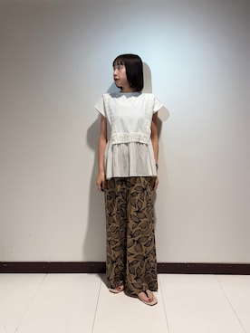 「ITEMS URBANRESEARCH（アイテムズ アーバンリサーチ）の『Sサイズあり/洗濯可』リネンレーヨンワイドパンツ（その他パンツ）」を使った、otowaさん（レディース・153cm）の夏コーディネート