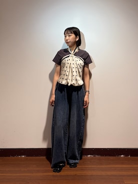 「ITEMS URBANRESEARCH（アイテムズ アーバンリサーチ）の綿麻デニムパンツ（デニムパンツ、ブルー系）」を使った、otowaさん（レディース・153cm）の夏コーディネート