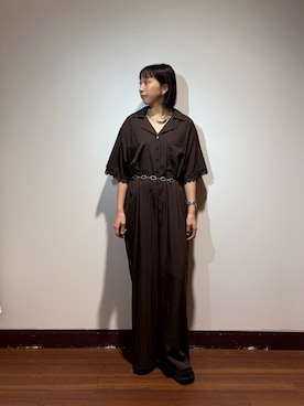 「アイテム（つなぎ/オールインワン、ブラウン系）」を使った、otowaさん（レディース・153cm）の秋コーディネート