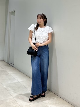 「NATURAL BEAUTY BASIC（ナチュラルビューティーベーシック）のバックリボンシャーリングブラウス（シャツ/ブラウス、ホワイト系）」を使った、MIKUさん（レディース・161cm）の夏コーディネート