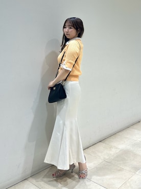 「NATURAL BEAUTY BASIC（ナチュラルビューティーベーシック）のシャツドッキングケーブル半袖ニット（ニット/セーター、オレンジ系）」を使った、MIKUさん（レディース・161cm）の夏コーディネート