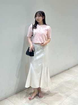 「NATURAL BEAUTY BASIC（ナチュラルビューティーベーシック）の【追加生産予約】ハート刺繍ニットジャケット（カーディガン/ボレロ、ピンク系）」を使った、MIKUさん（レディース・161cm）の夏コーディネート