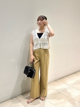 「N.（N. Natural Beauty Basic）（エヌエヌナチュラルビューティーベーシック）のカギバリ編み風ニットベスト（ベスト、ホワイト系）」を使った、MIKUさん（レディース・161cm）の秋コーディネート